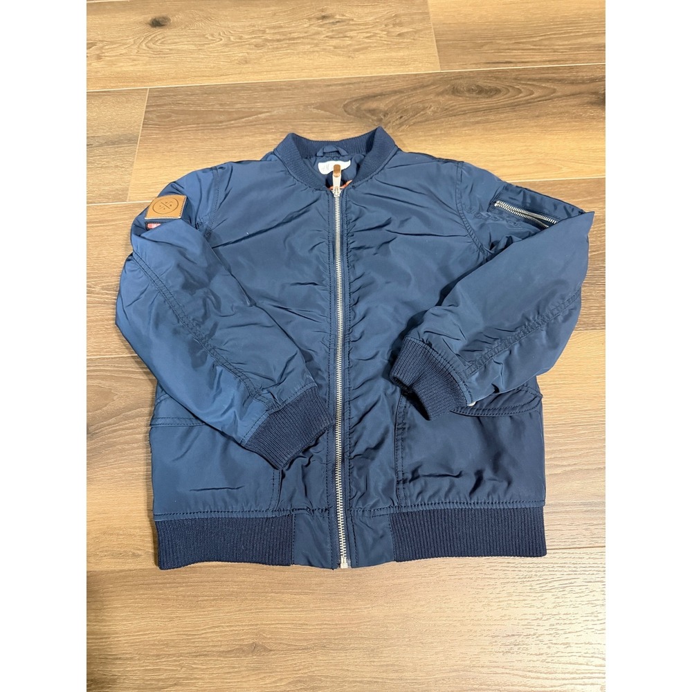 HM Boys Navy Blue Bomber Jacket Orange Lining Size 8-10Y Zip Up Utility Coat